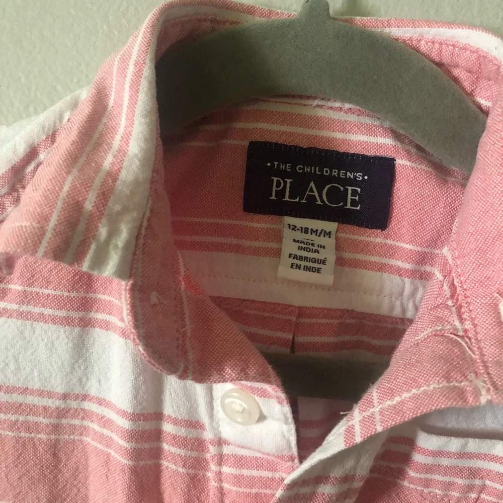 The Children's Place Pink & White Striped Short-Sleeve Cotton Button-Down Shirt